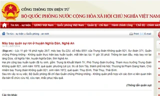 Bộ Quốc phòng thông tin vụ máy bay quân sự rơi ở Nghệ An