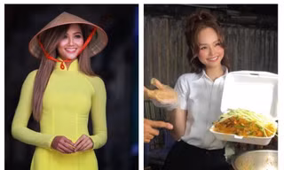 H'Hen Niê nhuộm tóc nâu vàng, diện áo dài duyên dáng; Miu Lê - đại sứ bánh tráng trộn