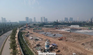 Nhà máy xử lý nước thải Yên Xá nhìn từ trên cao.