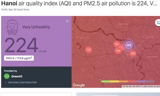 Chỉ số AQI tại Hà Nội lúc 10h sáng nay. Nguồn: Airvisual