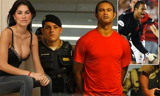 Bruno thời bị đưa ra toà xử vụ sát hại dã man bạn gái (bên trái). 