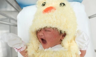 Trẻ sơ sinh mặc đồ con gà đón Tết tại bệnh viện Thái Lan