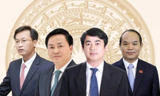 Bà Trương Thị Mai chúc mừng ông Nghiêm Xuân Thành và Lê Tiến Châu. Ảnh Chinhphu.vn 