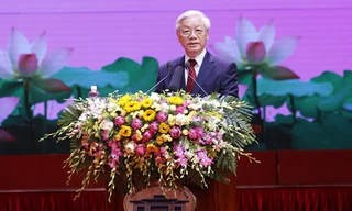 Tổng Bí thư Nguyễn Phú Trọng nhấn mạnh, những đóng góp, tư tưởng và đạo đức của Chủ tịch Hồ Chí Minh là di sản vô giá của dân tộc Việt Nam. Ảnh: Như Ý.