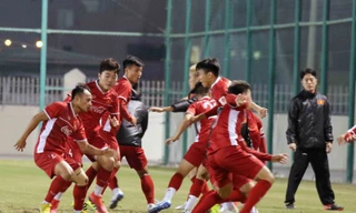 Đội tuyển Việt Nam trong buổi tập cuối cùng trước trận giao hữu với Philippines.