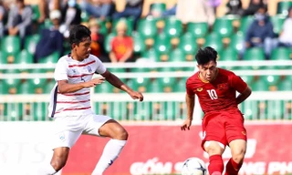 U18 Việt Nam (áo đỏ) để thua các cầu thủ trẻ Campuchia. Ảnh: Zing