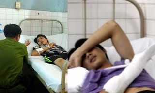 Anh Thép được điều trị tại bệnh viện và được cán bộ công an lấy lời khai ngay sau khi sự việc xảy ra