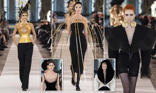Người mẫu để ngực trần, diện trang phục kỳ dị trình diễn catwalk
