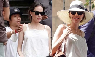 Angelina Jolie tái xuất rạng ngời trên phim trường, Pax Thiên chăm sóc mẹ tận tình