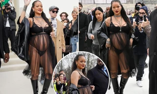 Bà bầu Rihanna gây sốc khi diện nội y dự show thời trang