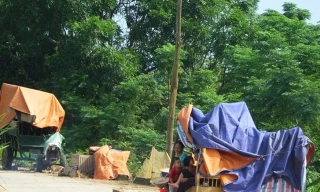 Lũ tàn phá quốc lộ, tài xế dựng lều tạm 'màn trời chiếu đất'