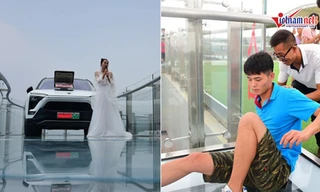 Cô gái dùng ô tô và vali đầy tiền cầu hôn bạn trai ở cầu kính cao 350m