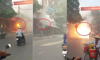 Cột điện ở Phú Thọ cháy nổ, lửa cháy ngùn ngụt dập mãi không tắt