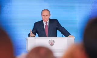 Tổng thống Nga Vladimir Putin công bố Thông điệp Liên bang hôm qua, 1/3. Ảnh: Tass