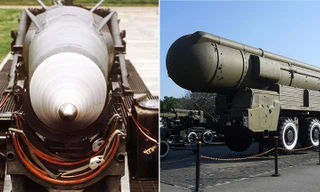 Các vũ khí bị cấm theo INF: tên lửa Pershing II (trái) và tên lửa đạn đạo tầm trung SS-20 (phải). Ảnh: Wikipedi/Global Look Press