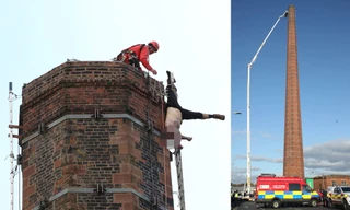 Nghẹt thở 15 giờ giải cứu người đàn ông treo ngược trên đỉnh ống khói cao 88m