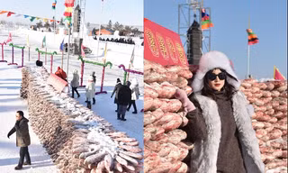 Tròn mắt với bức tường xây từ... 2.000 con cá giữa hồ băng