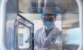 Bên trong nhà máy sản xuất vắc-xin của Sinopharm ở Bắc Kinh Ảnh: Tân Hoa Xã 