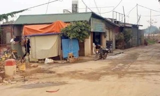 Những ngôi nhà xây dựng không phép ở bãi giữa sông Hồng. (Ảnh: Trần Quý)