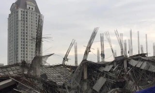 Hiện trường vụ sập đổ công trình tại dự án trường mầm non Vườn Xanh ngày 25/9. 