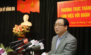 Bí thư Thành ủy Hà Nội Hoàng Trung Hải phát biểu chỉ đạo tại buổi làm việc với quận Đống Đa.