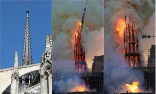Khoảnh khắc tháp chuông Nhà thờ Đức Bà Paris sụp đổ do hỏa hoạn