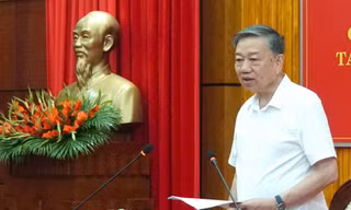 Đại tướng Tô Lâm - Ủy viên Bộ Chính trị, Bộ trưởng Bộ Công an - làm việc tại Tây Ninh chiều 17/4. Ảnh: B.T.N