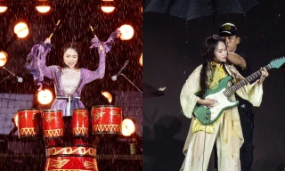 Phương Mỹ Chi đánh trống, chơi guitar giữa trời mưa trong "School Tour"