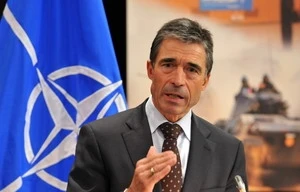 Tổng Thư ký NATO Anders Fogh Rasmussen tại cuộc họp báo. (Ảnh: THX/TTXVN)