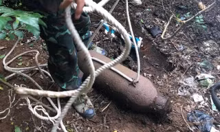 Phát hiện quả bom 115kg còn nguyên ngòi nổ ở Trà Vinh