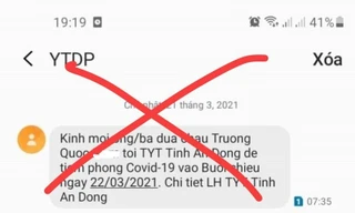 Tin nhắn thông báo người dân đi tiêm vaccine ngừa COVID-19 ở Quảng Ngãi.