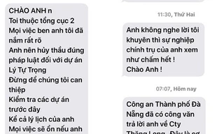 Tin nhắn đe dọa Giám đốc Ban quản lý dự án đầu tư xây dựng các công trình dân dụng và công nghiệp Đà Nẵng.