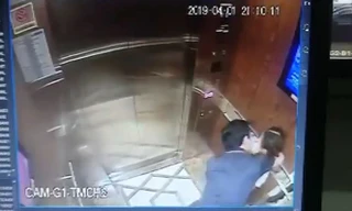 Hình ảnh kẻ biến thái có hành vi sàm sở bé gái trong thang máy gây xôn xao dư luận