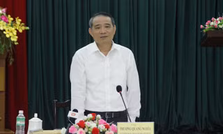 Bí thư Thành ủy Đà Nẵng Trương Quang Nghĩa tại buổi làm việc với UB MTTQ thành phố sáng nay (10/4). Ảnh N.T