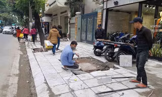 Vỉa hè lát đá tự nhiên 'uốn lượn mềm mại' nhiều điểm sai phê duyệt