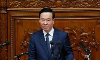 Chủ tịch nước Võ Văn Thưởng phát biểu tại Quốc hội Nhật Bản ngày 29/11. (Ảnh: TTXVN)