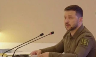 Tổng thống Ukraine Volodymir Zelensky phát biểu tại thượng đỉnh Ả-rập ngày 19/5. (Ảnh: Reuters)