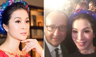 MC Thanh Mai mặc áo dài 'selfie' cùng Tổng thống Pháp 