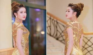 Á hậu Huyền My quyến rũ với váy dát vàng ấn tượng