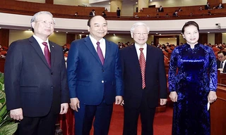 Tổng Bí thư, Chủ tịch nước Nguyễn Phú Trọng và các lãnh đạo của Đảng, Chính phủ, Quốc hội tại Hội nghị Trung ương 14 ảnh: Nhật Minh 