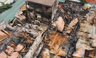 Hiện trường vụ cháy ngày 13/9 nhìn từ trên cao. Ảnh: Hoàng Mạnh Thắng 