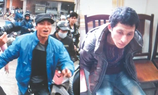 Đối tượng Bình đang chửi bới trước trụ sở CA và Hạ bị khống chế