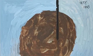 Bức tranh “Mặt trời và nỗi buồn trái đất” – Tạ Ty, 1963 với thủ bút của họa sĩ 