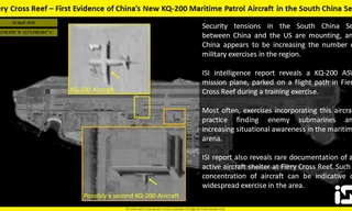 Máy bay tuần thám biển KQ-200 của hải quân Trung Quốc trên đá Chữ Thập ngày 10/4. Ảnh: ImageSat International 