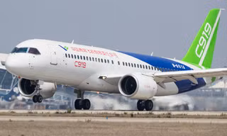 Trung Quốc muốn tự sản xuất động cơ trang bị cho các máy bay nội địa. Trong ảnh: Một chiếc C919 do Trung Quốc sản xuất. Ảnh: CGTN 
