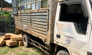 Bị chốt chặn, tài xế bỏ lại 2 xe tải chở gỗ để trốn chạy 