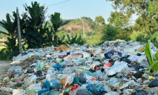 Hàng chục tấn rác tập kết bên bờ sông gây ô nhiễm