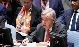 Tổng Thư ký LHQ Antonio Guterres phát biểu ngày 24/10. (Ảnh: AP)