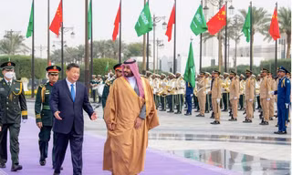  Thái tử Ả-rập Xê-út Mohammed Bin Salman đón Chủ tịch Trung Quốc Tập Cận Bình thăm Riyadh ngày 8/12/2022. (Ảnh: SRC) 