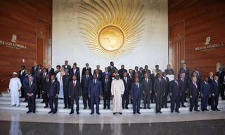 Các nguyên thủ AU chụp ảnh chung với Tổng Thư ký Liên Hợp quốc Antonio Guterres trong phiên khai mạc hội nghị thượng đỉnh ngày 18/2 tại Ethiopia. (Ảnh: Reuters)